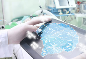 Doctor examines the patient's brain with modern technology