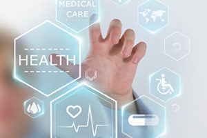 Medicine doctor hand working with modern medical icons