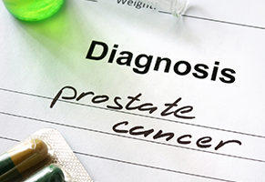 Diagnosis prostate cancer written in the diagnostic form and pills.