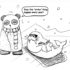 Funny cartoon sick panda and suntan walrus in north pole