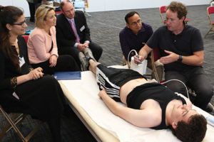 Dr John McDonnell, Consultant Anaesthetist, Galway University Hospital, demonstrating thoracic and abdominal wall blocks at the Ultrasound Guided Regional Anaesthesia Masterclass at the IPS17ASM on August 26. Pic: Aengus McMahon