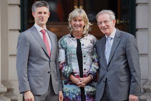 L to r: Dr Cormac Kennedy, Chair, RCPI Trainees Committee; Prof Mary Horgan, President, Royal College of Physicians of Ireland; and Dr Finbar Lennon, husband of the late Dr Kate McGarry, pictured at the award announcement at RCPI Annual Conference, St Luke’s Symposium. Photo: Kenneth O’Halloran