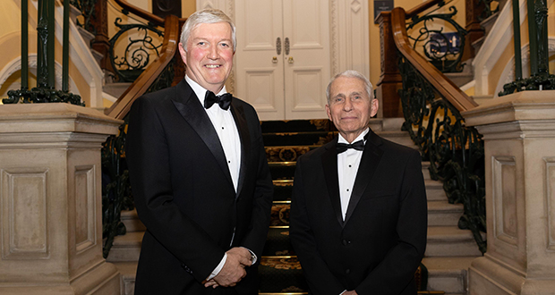 Dr Anthony Fauci with RCPI president Dr Diarmuid O’Shea as he receives the Stearne Medal for his significant contribution to medicine. Pic: Kenneth O’Halloran